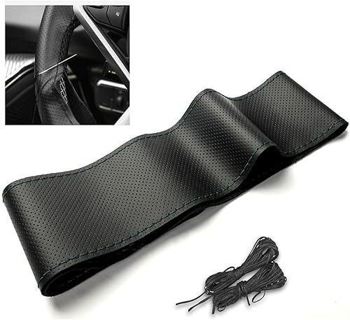 Funda de cuero para volante, protector transpirable antideslizante para volante de automóvil de diámetro máximo de 15 pulgadas, costura DIY con hilo