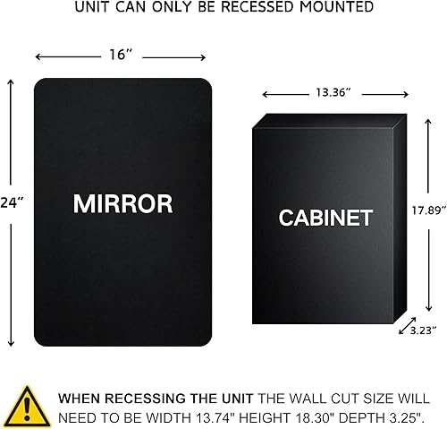 Miniatura 3 de TEHOME Botiquín de baño empotrado con marco de metal de níquel cepillado con espejo rectangular redondeado con espejo biselado de 16 x 24 pulgadas