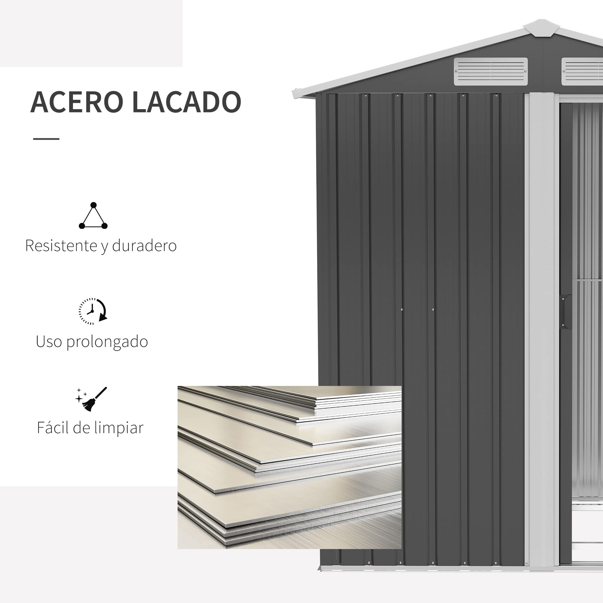 Outsunny Cobertizo de Jardín con Base de Refuerzo Sin Suelo 152x132x188 cm 1,7m² Caseta de Jardín Exterior con 1 Puerta Corredera y 4 Ventanas para Almacenamiento de Herramientas Gris