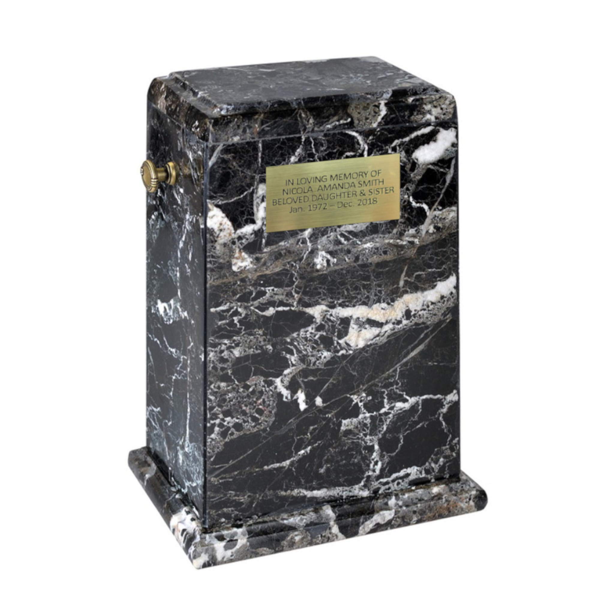 Gregspol LtdGregspol Ltd Stone Casket Natural Onyx Cremation Ashes Memorial Funeral Urn for Adult (Black Plain + Plaque)