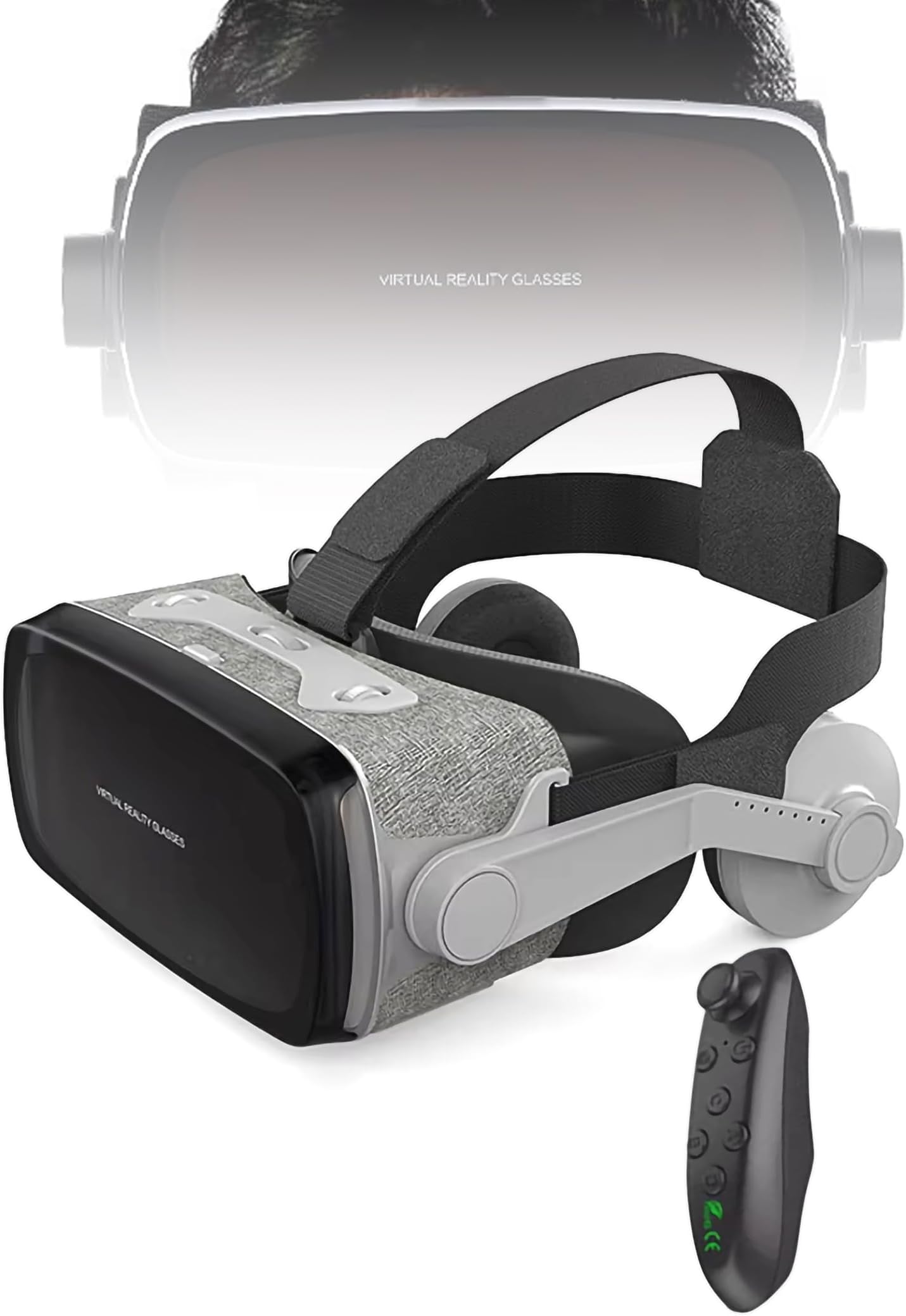 3D VR Headset with Wireless Joystick, Myopia Adjustment (Up to 600°), Compatible with 4.0-6.7 Inch Smartphones for Immersive Gaming & Movie Experience,Black