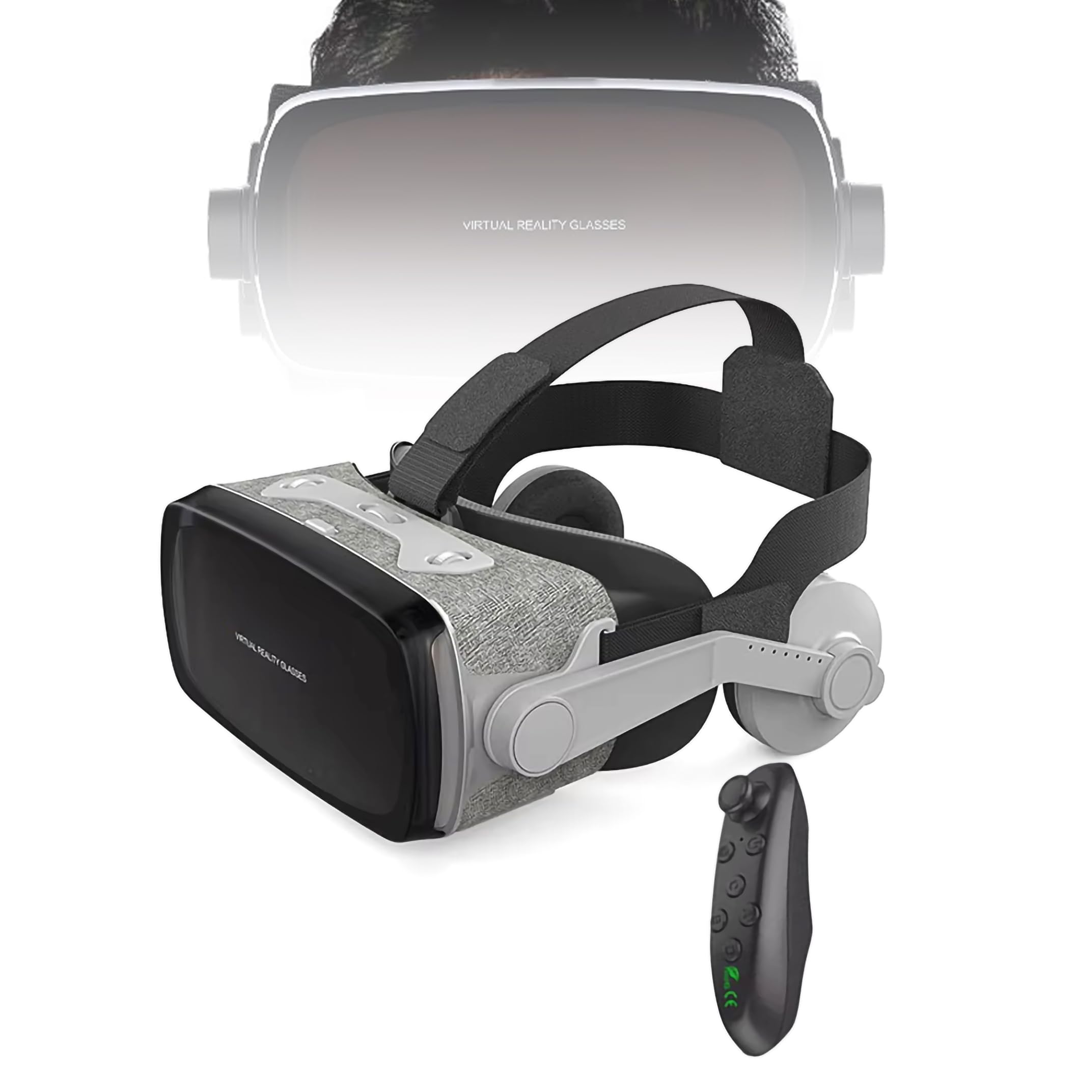 Visore VR 3D con Joystick Wireless, Regolazione della miopia (Fino a 600°), Compatibile con Smartphone da 4,0-6,7 Pollici per Un'Esperienza di Gioco e Film immersiva,Black