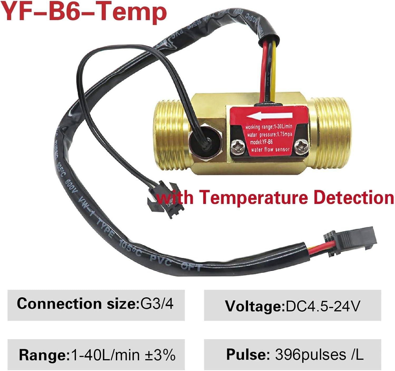 1pcs YF-B1 YF-B2 YF-B3 YF-B4 Pure Copper Water Flow Sensor Hall Turbine Flowmeter Hall Effect Flow Sensor Copper Turbine Flow Sensor(YF-B6-Temp)