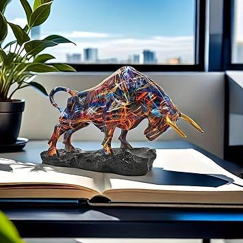 yema Classic Abstract Resin Bull Sculpture - رمز الشجاعة والازدهار للمكتب المنزلي ، غرفة المعيشة ، غرفة نوم ، بار وديكورات المطبخ ، مثالية لأنواع الغرف المختلفة ، تمثال قابل للتحصيل