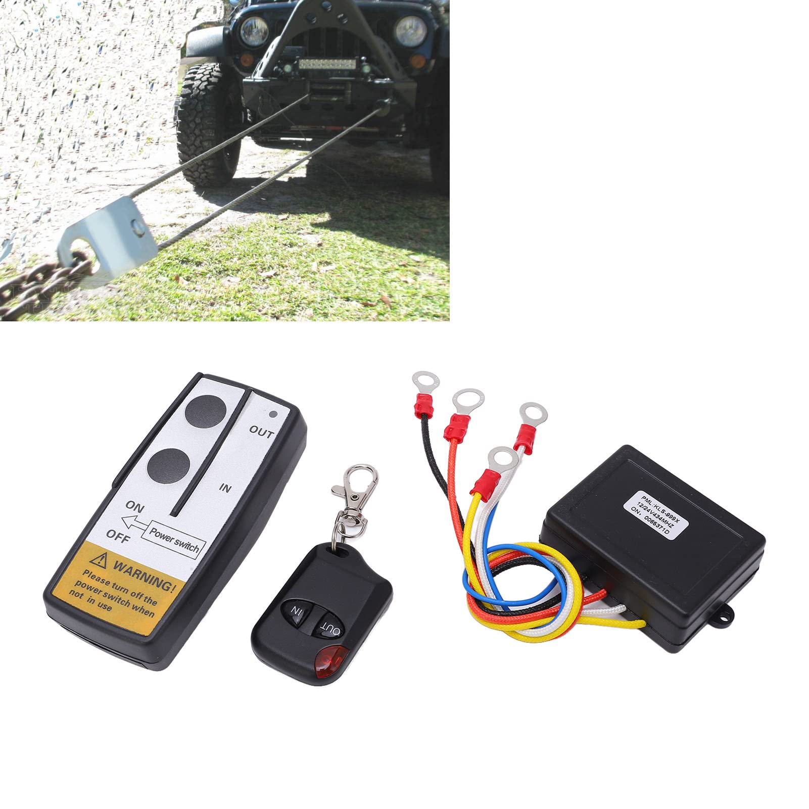 flexman Kit Telecomando per Verricello Senza Fili, DC12V 24V 75Ft Controller Interruttore Portatile Universale a Lungo Raggio con Ricevitore O Demolitori per Camion SUV RV