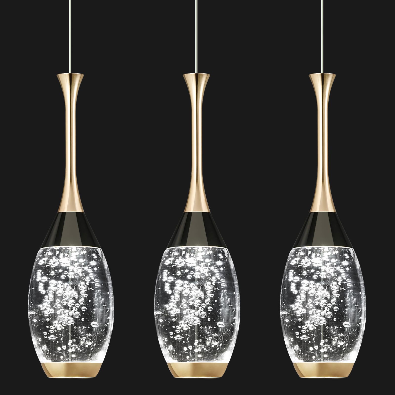Photo 1 of BBLLWJ Modern Black Gold Pendant Light Dimmable LED Ceiling Light Fixtures Mini Teardrop Crystal Pendant Lighting for Kitchen Island Bedroom Hallway Entryway (3-Pack? Champagne Gold)