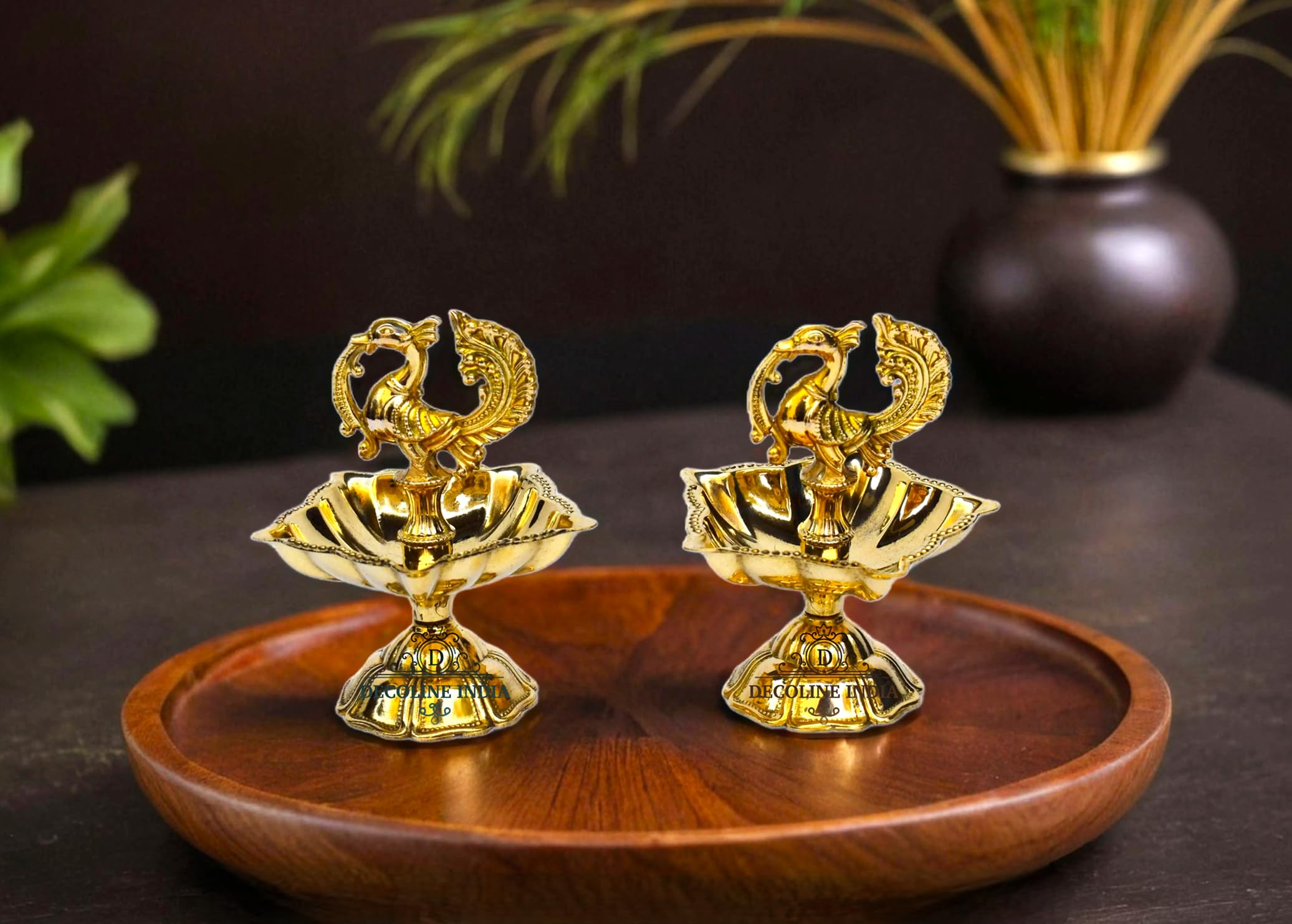 Decoline India Fancy Peacock Samai Diya, Vastu Diya Set of 2 for Home Tample Festicals Onam Pongal Diwali Home Decoration and Interior (NO. 2)