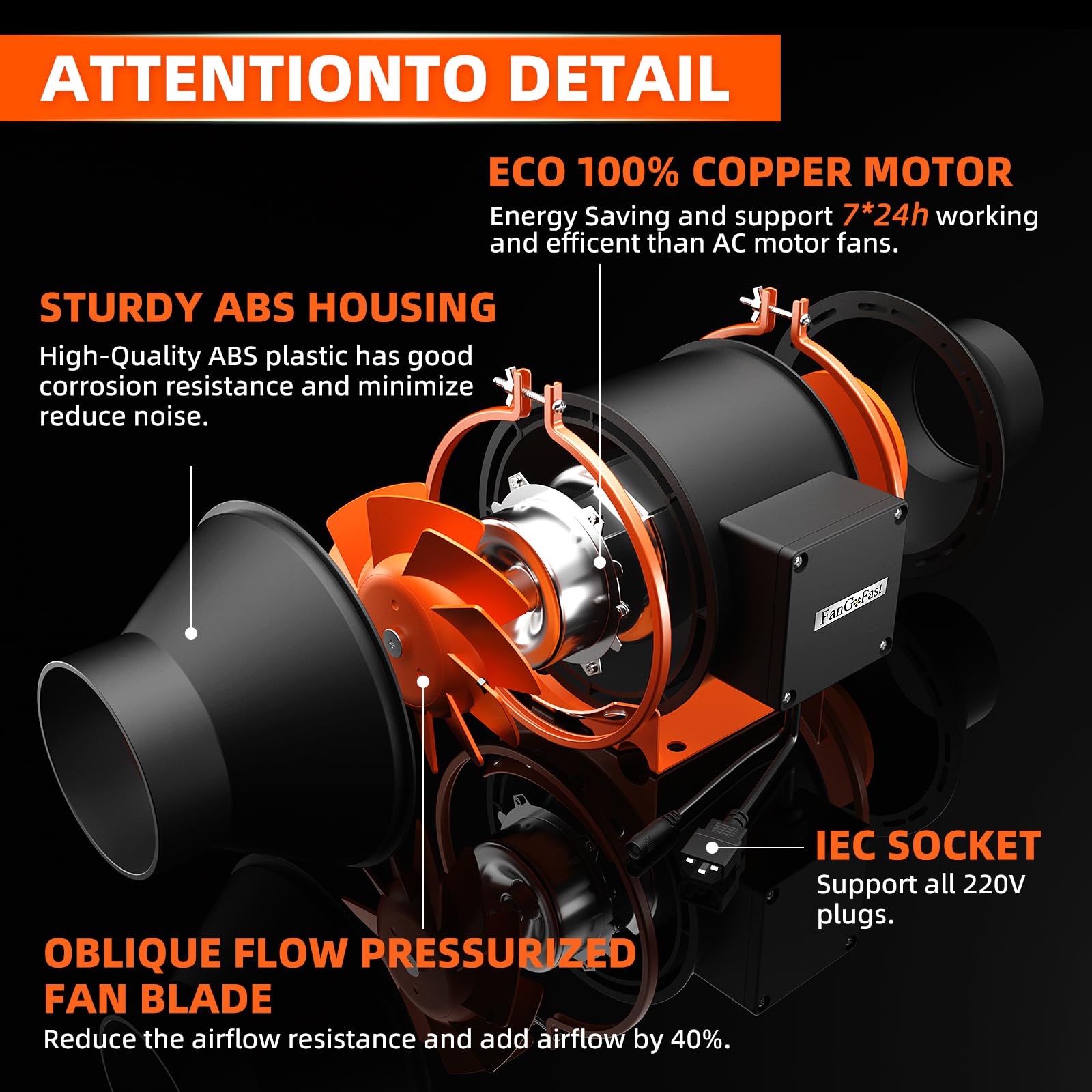 FanGoFast 100mm Ventola Aspirazione Regolabile 360m³/h Estrattore aria in linea con Controllore di Velocità Variabile e Presa IEC, Ventola Aspiratore per Bagno, Cucina, Serra