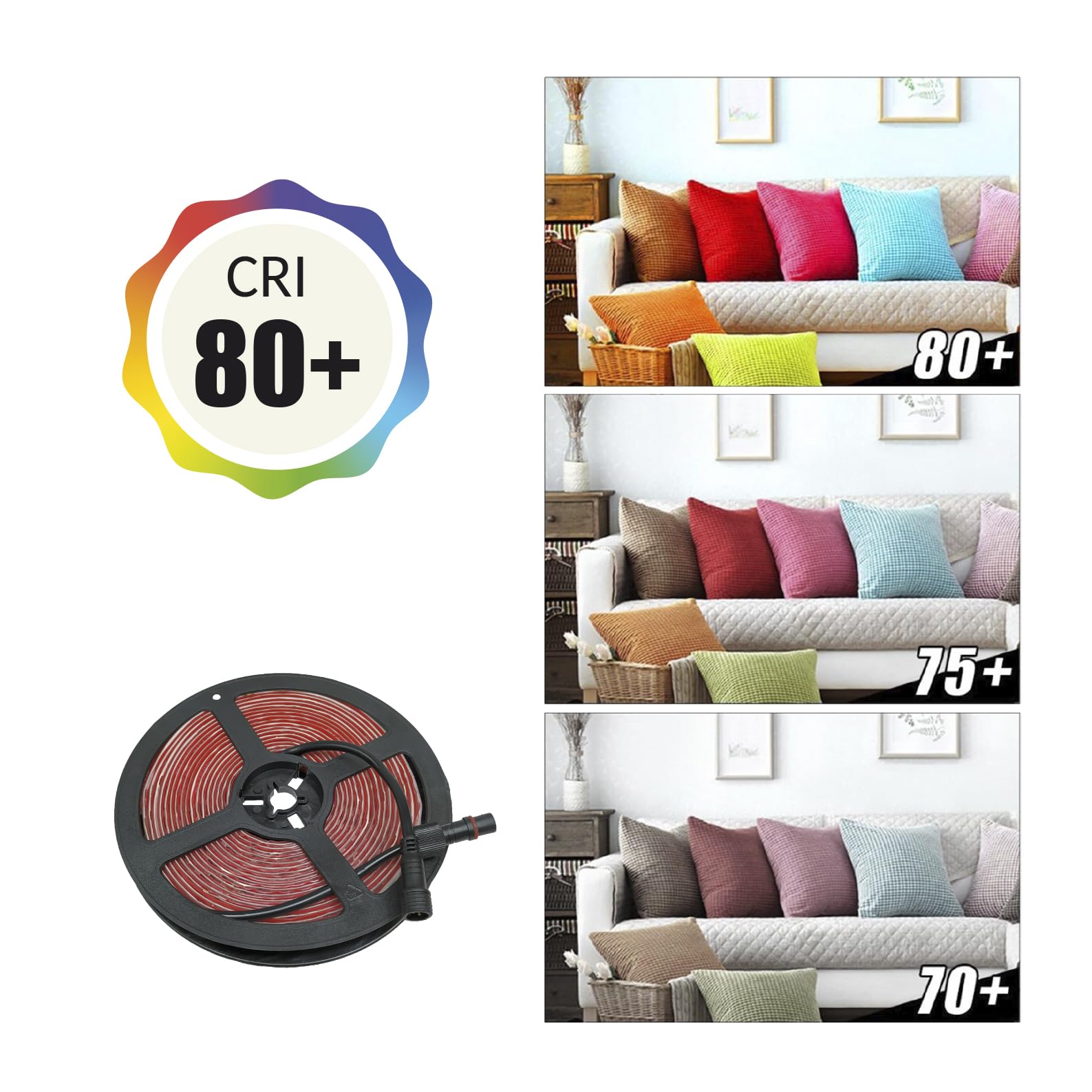 LED ATOMANT Pack 5x Rollo de 5 metros de Tira de Luz LED Directa a 220v, 12W/m, Color Blanco Calido (3000K), Impermeable (IP65), Corte cada 10cm