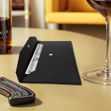 4-Pack PU Leather Cash Envelopes 8x4.1 Inch - Waterproof Money Envelopes with Hook & Loop Closure - Budget Wallet for Cash, Receipts, Coupons (2 Black & 2 Pink)