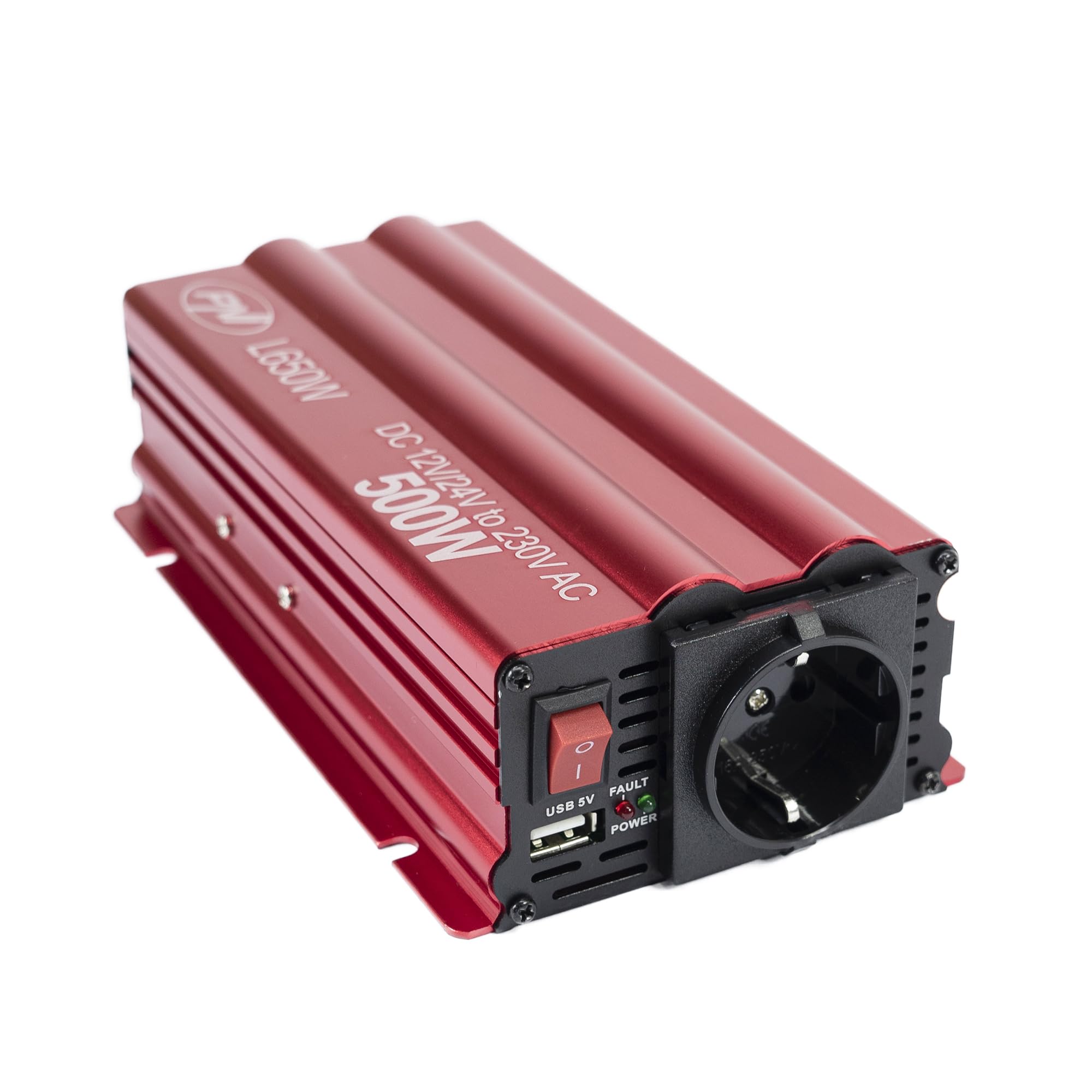 Inversor de tensión PNI L650W Doble Fuente de alimentación 12V/24V, Salida 230V, 500W, Seno Modificado, Enchufe USB 5V 500mAh, con Pinzas de alimentación y Enchufe de mechero incluidos