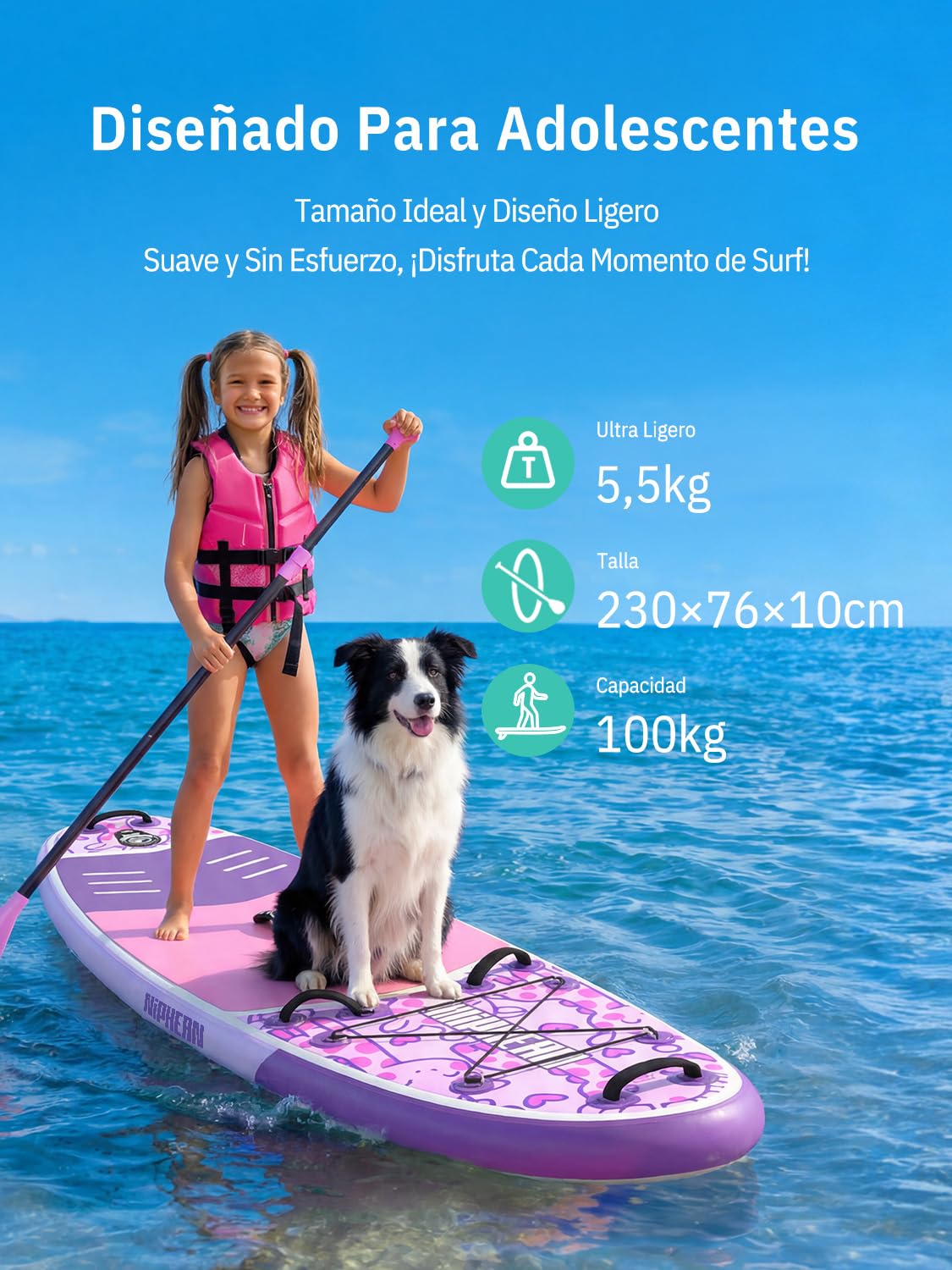 Niphean (Extra Grande) Tabla Paddle Surf Hinchable para 2+1 Personas/Familia, Paddle Surf con (Apto para Principiantes) Aleta Equilibrada, Funda Waterproof, Sup Board para Adultos, Regalo