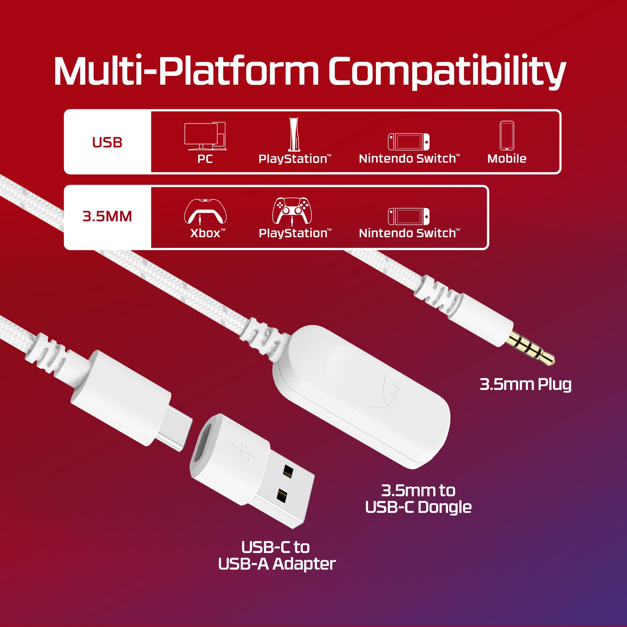 HyperX Cloud III – Wired Gaming Headset, PC, PS5, Xbox Series X|S, Angled 53mm Drivers, DTS, Memory Foam, Durable Frame, Ultra-Clear 10mm Mic, USB-C, USB-A, 3.5mm – White