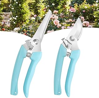 FeiMar Garden Pruning Shears, Tree Pruning Shears,1 Bypass Pruning +1 Straight Blade Scissors, Sharp Garden Shears, Suitable for Pruning Branches in Orchards, Vineyards, Garden Gardening, Bonsai, Fruit Picking(2 Pcs Blue)