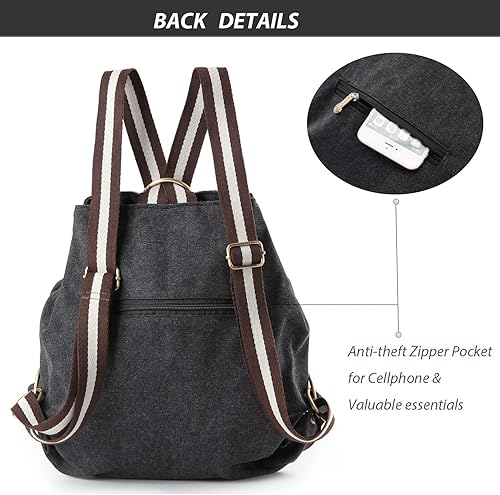 Miniatura 3 de Goodhan Mochila de lona para mujer, bolsa de hombro casual, mochila de viaje antirrobo resistente vintage, Gris Negro 2, Mochilas Daypack