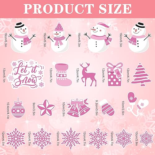 Miniatura 2 de Whaline 20 imanes de decoración de Navidad, imanes de invierno rosados, muñeco de nieve, copo de nieve, calcomanías magnéticas decorativas para