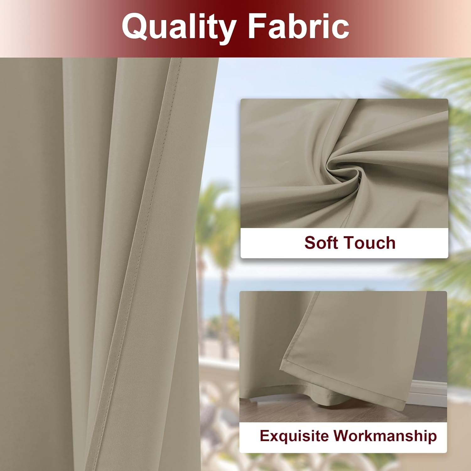 HolidayIdeas Grommet Outdoor Curtains for Patio Waterproof 8 Pcs All Weather Balcony Outside Curtains for Apartments, Gazebo, Pergolas, Porch, 54x84 Inch, Taupe - Image 4