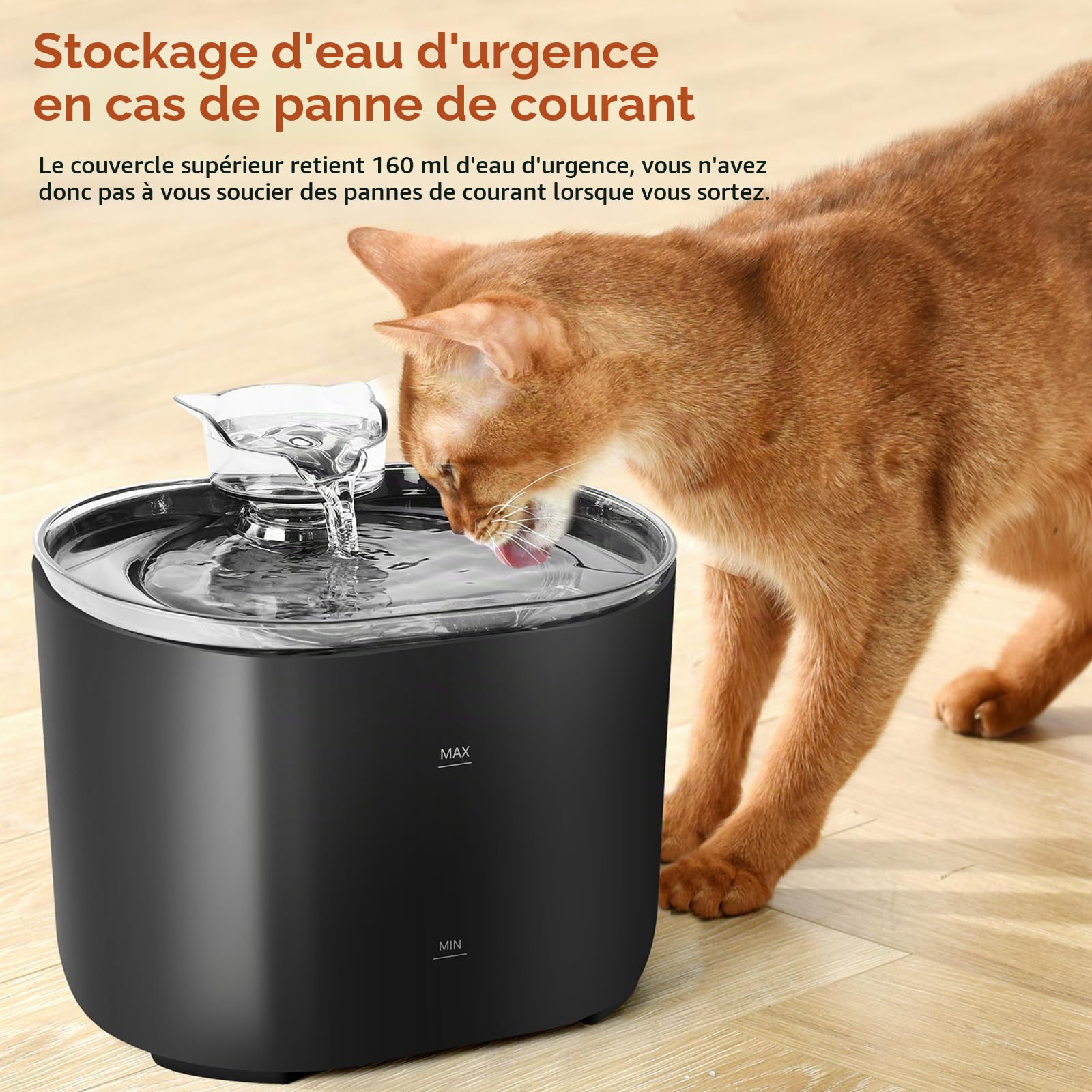 Romon Fontaine a Eau Chat, Fontaine à Eau pour Chat 2,2L, Super Silent Fontaine, Fontaine pour Chats D'intérieur - pour Plusieurs Animaux Domestiques - Noir
