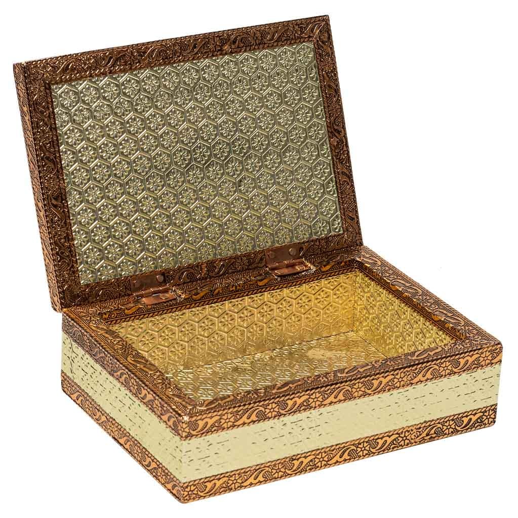 Joyero de metal repujado color cobre 17,5x12,5x6