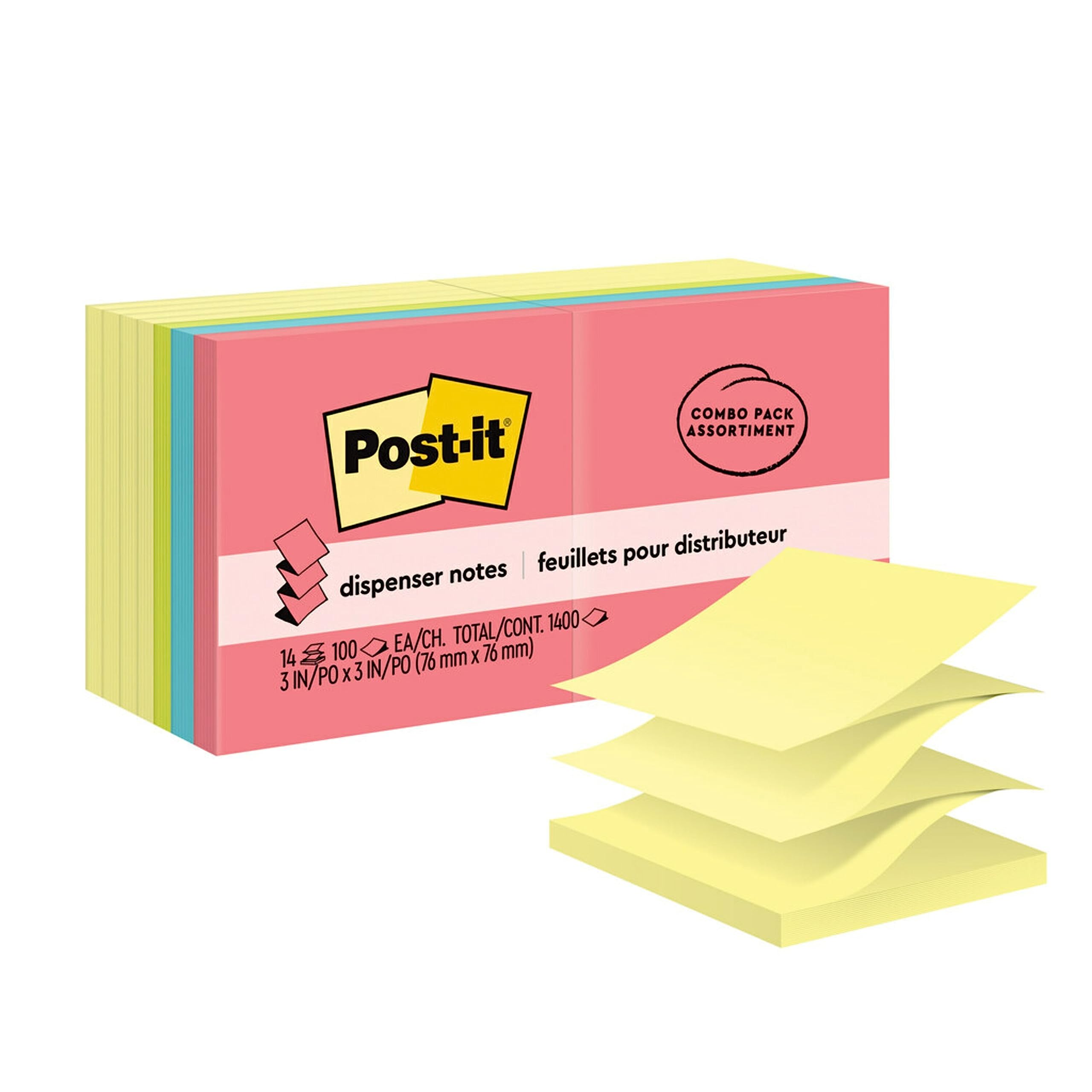 Post-it Pop-up Notes 3x3 in, 14 Pads, America's's #1 Favorite Sticky Notes, Assorted Colors, Clean Removal, Recyclable (R330-14YWM)