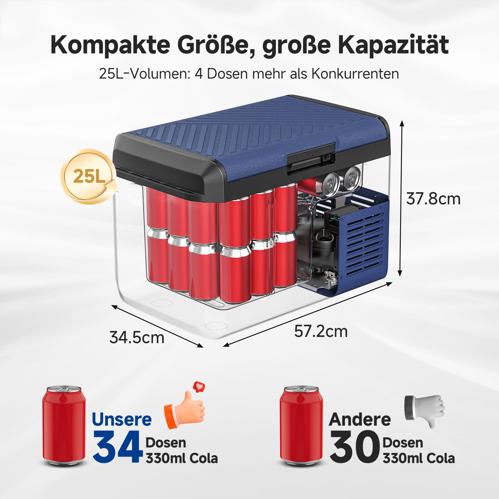 AAOBOSI Kompressor Kühlbox 25L IPX4 Wasserdicht, Innenbeleuchtung, 12V 230V | IPX4 wasserdicht, Kompressor-Kühlbox -20°C bis 20°C, LED Display, 12V 24V 230V AC, für Auto LKW Boot Camping
