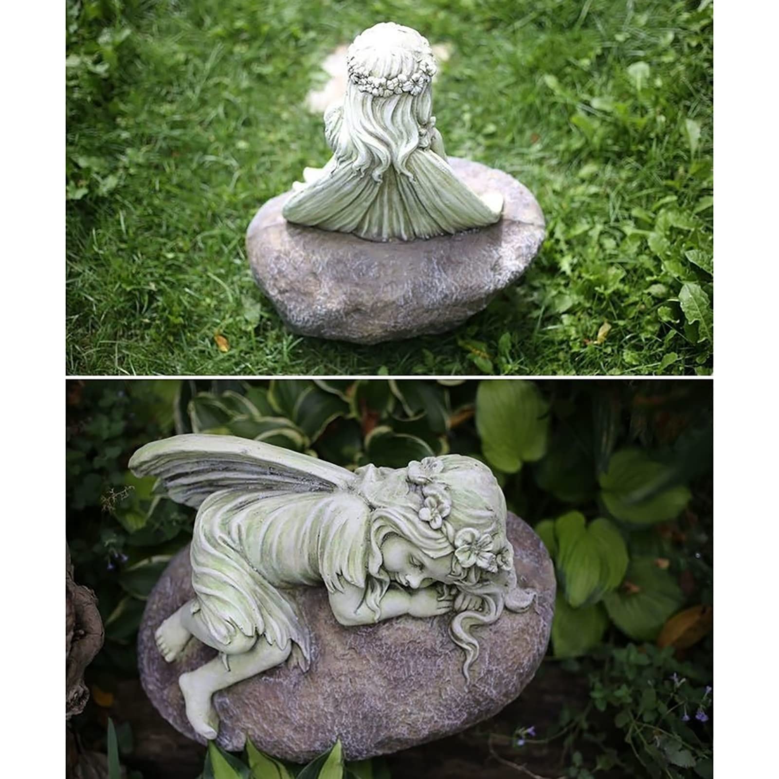 Ornamento da giardino Statua del giardino d'angelo addormentato - Ossido di magnesio cherubino che dorme su figura di pietra decorazione da giardino esterno interno