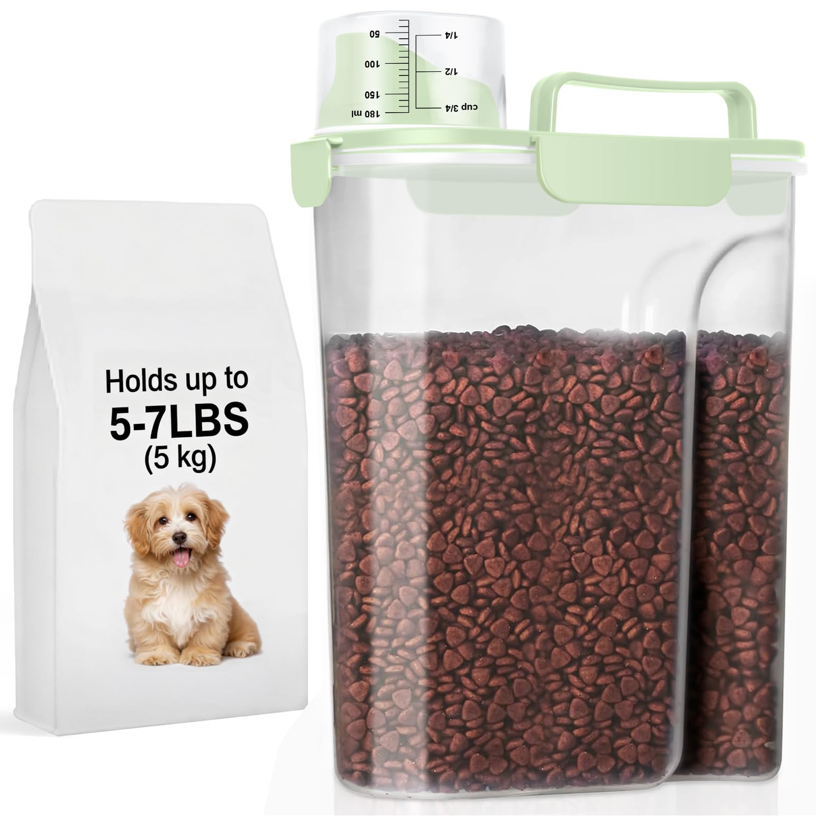 LEAWALK 5-7Lbs Airtight Dog Cat Pet Food Storage Container-Light Green