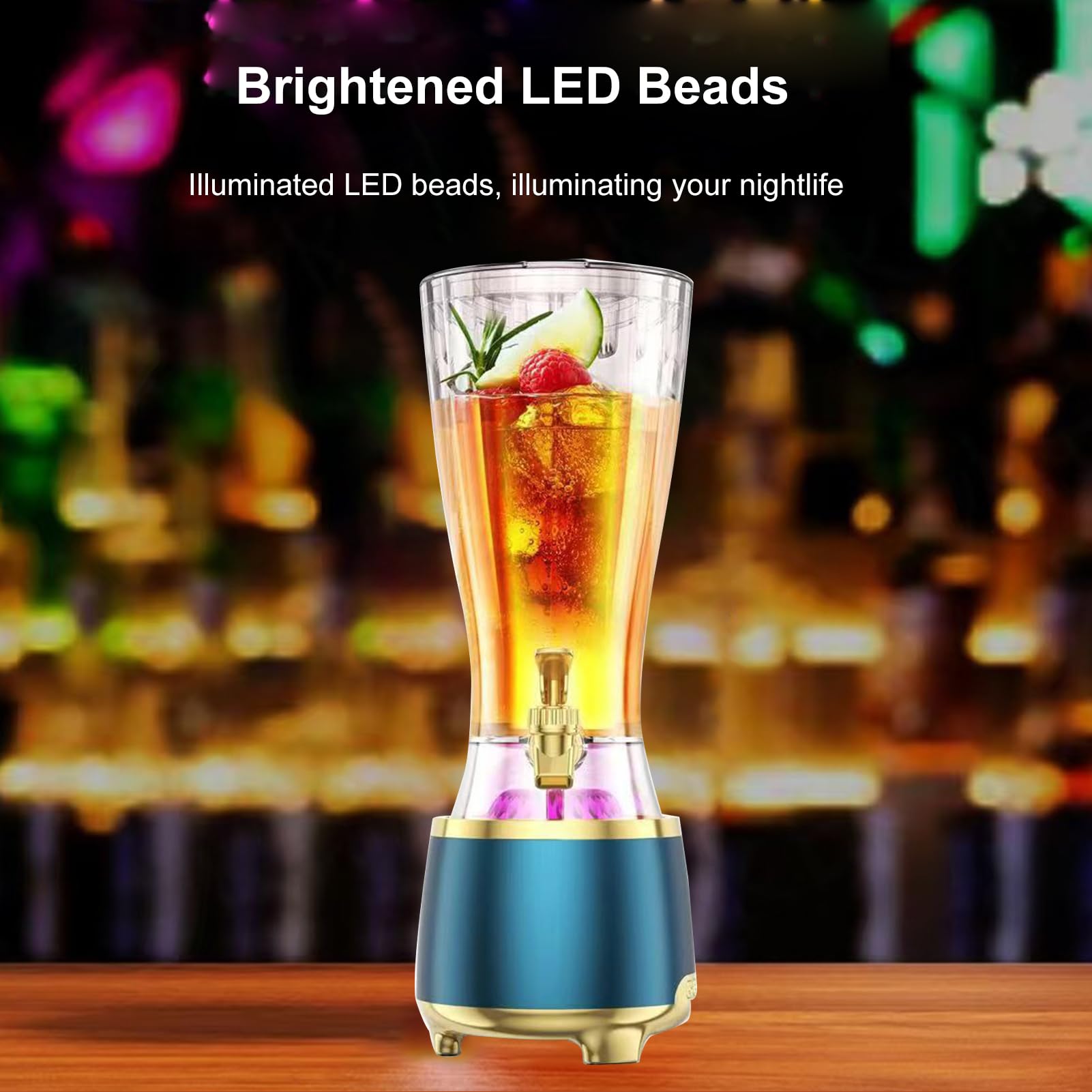 Asixxsix Distributore di Bevande da 2,5L con Altoparlante Bluetooth (BLUE) | Dispenser per bevande 2 in 1, con luci LED colorate, per succhi di birra, feste, bar, intrattenimento domestico