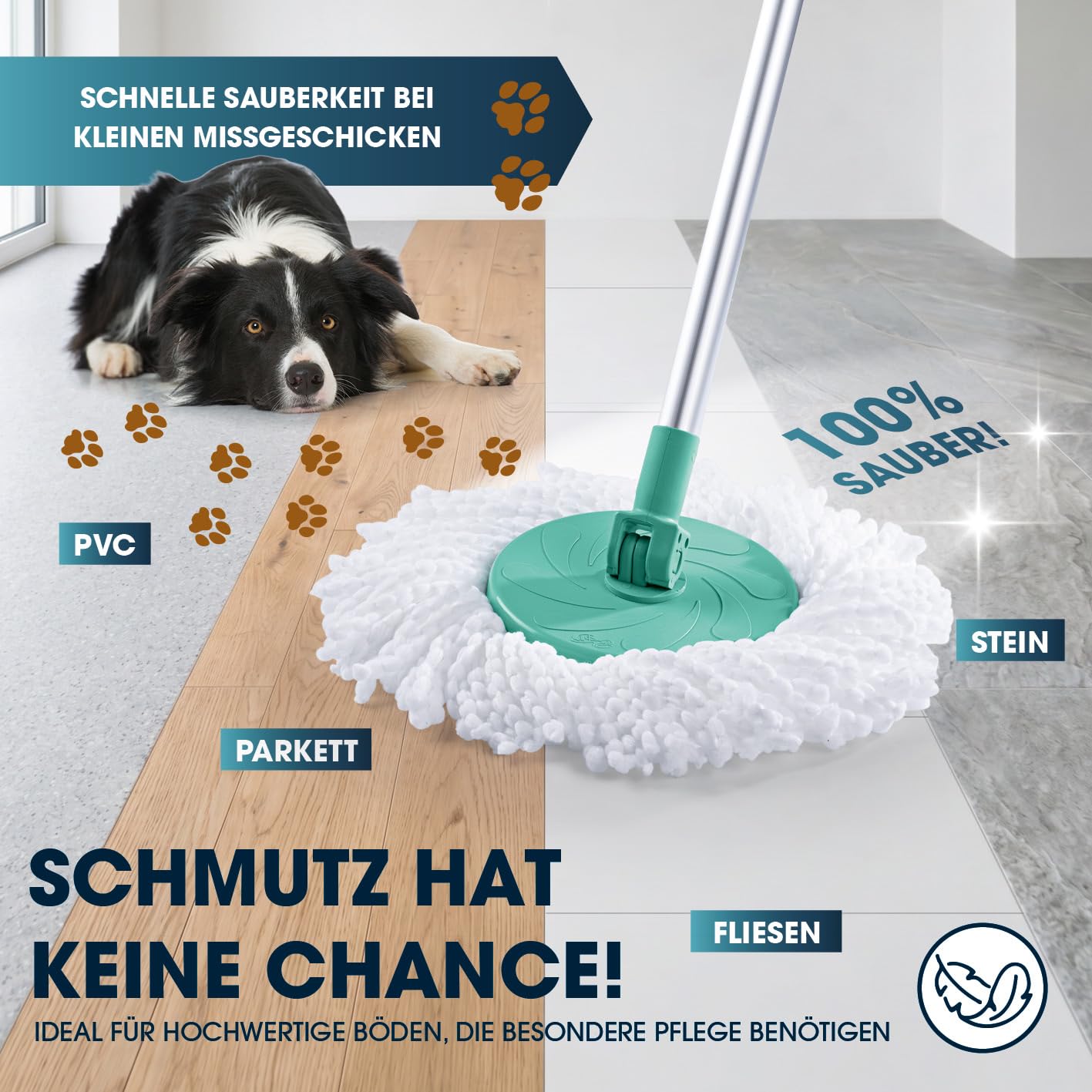 CLEANmaxx Power-Wischmopp mit Zwei-Kammer-Filtersystem | Designed in Deutschland - Schmutzwasser wird gefiltert, leichtes Auswringen für streifenfreie Sauberkeit | Ideal für Laminat, Parkett & Fliesen