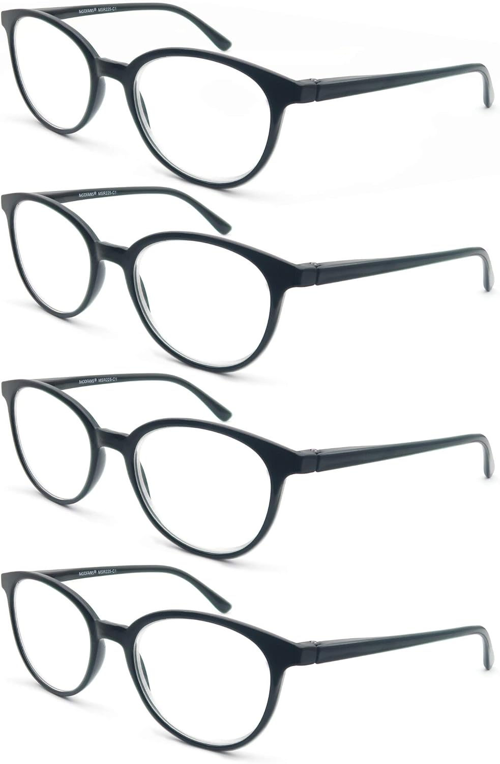 MODFANS 4-Pack Reading Glasses Fashion Printed for Men Women,Readers Glasses Round Frame Comfort Spring Hinges,Eyeglasses(4 Black) - Image 3
