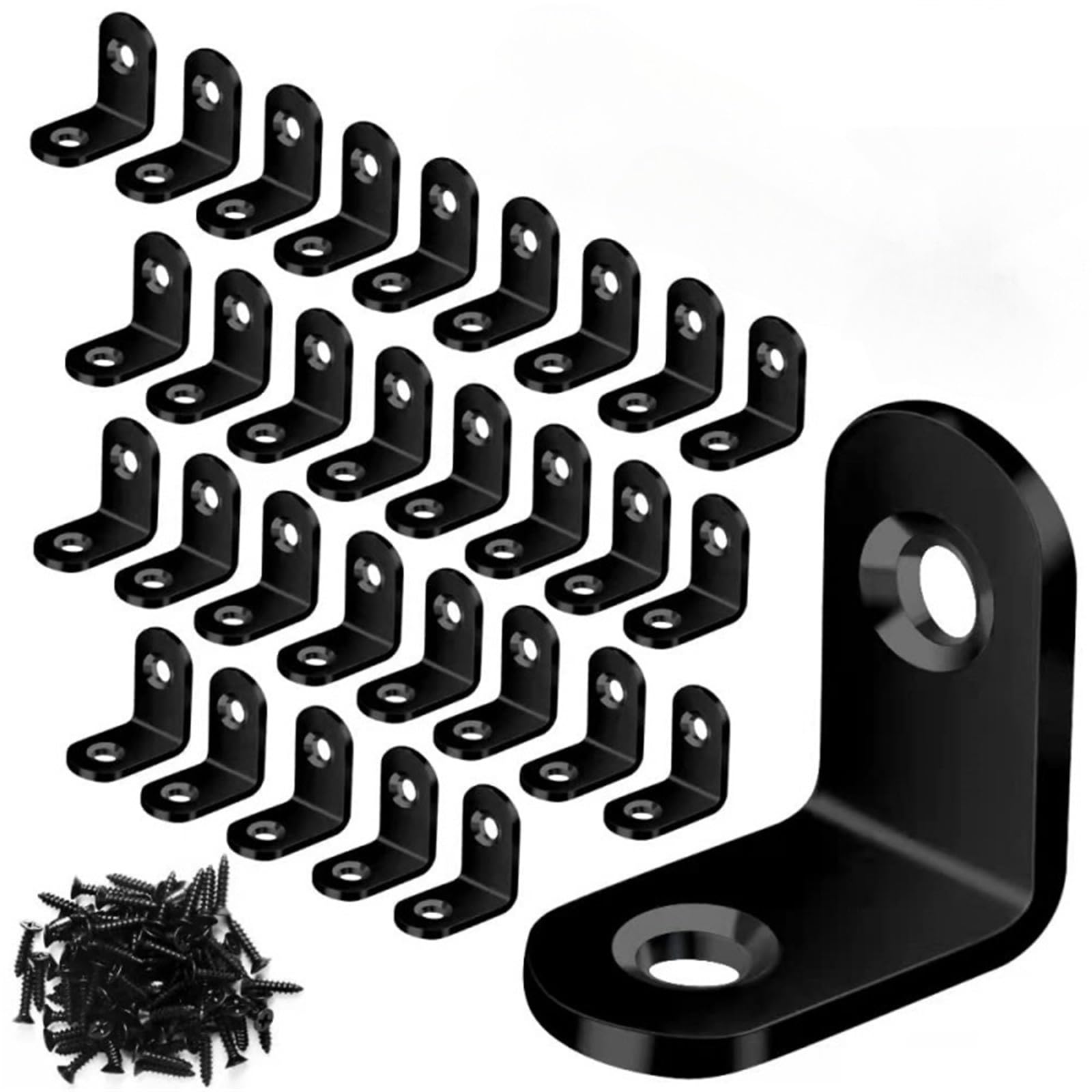 Rrypbovg S-Black 20X20 30Pcs L Brackets Black Stainless Steel With Screw Right Angle Corner Brace For Shelve,Wood Furniture,Chair,Drawer,Cabinet(S-Black 20X20 30Pcs)