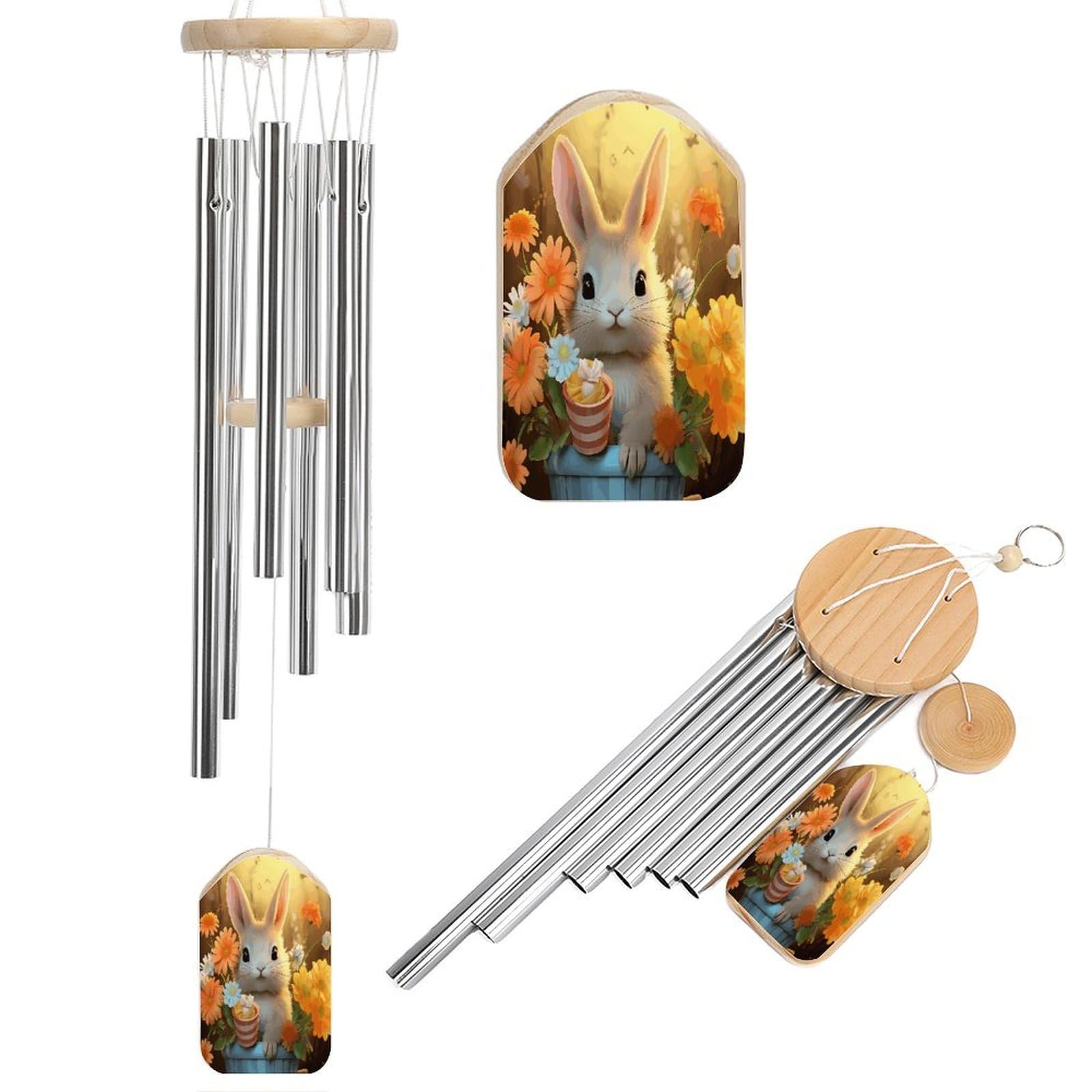 Khauerbc Women's Style Rabbit Bird Flower Wind Chime-Outdoor-Garden Decors. Aluminium Wind Chimes To Melodic Tones .Memorial Wind Chime For Garden Yard Porch, Good Gifts For Mom Grandma Wife.