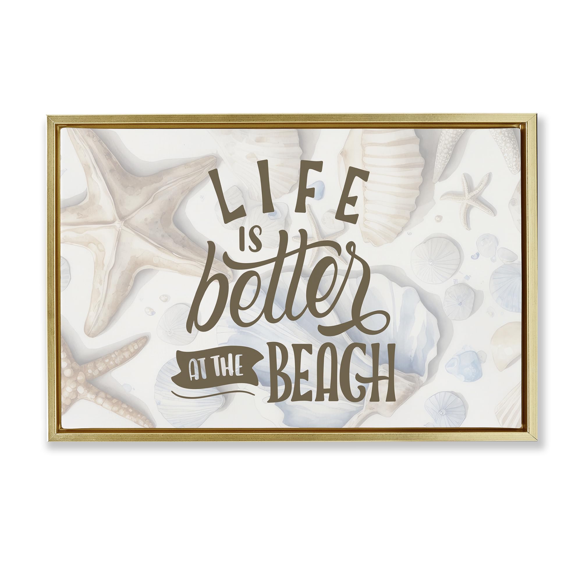 Stupell Industries Metallic Gold (Matte) Better At Beach Seashells Coastal, 16 X 24 Inch Canvas In Floater Frame
