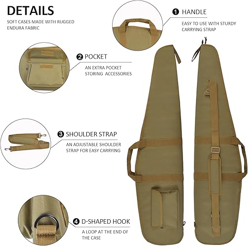 Miniatura 5 de AUMTISC Funda suave para pistola de rifle de 41/45/49 pulgadas, bolsa de transporte para rifles de alcance con bandolera ajustable Caqui