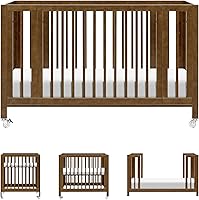 Babyletto Rolli 9-in-1 Convertible Bassinet to Full-Size Crib, Natural Walnut, GREENGUARD Gold Certified, Portable Adjustable Heights