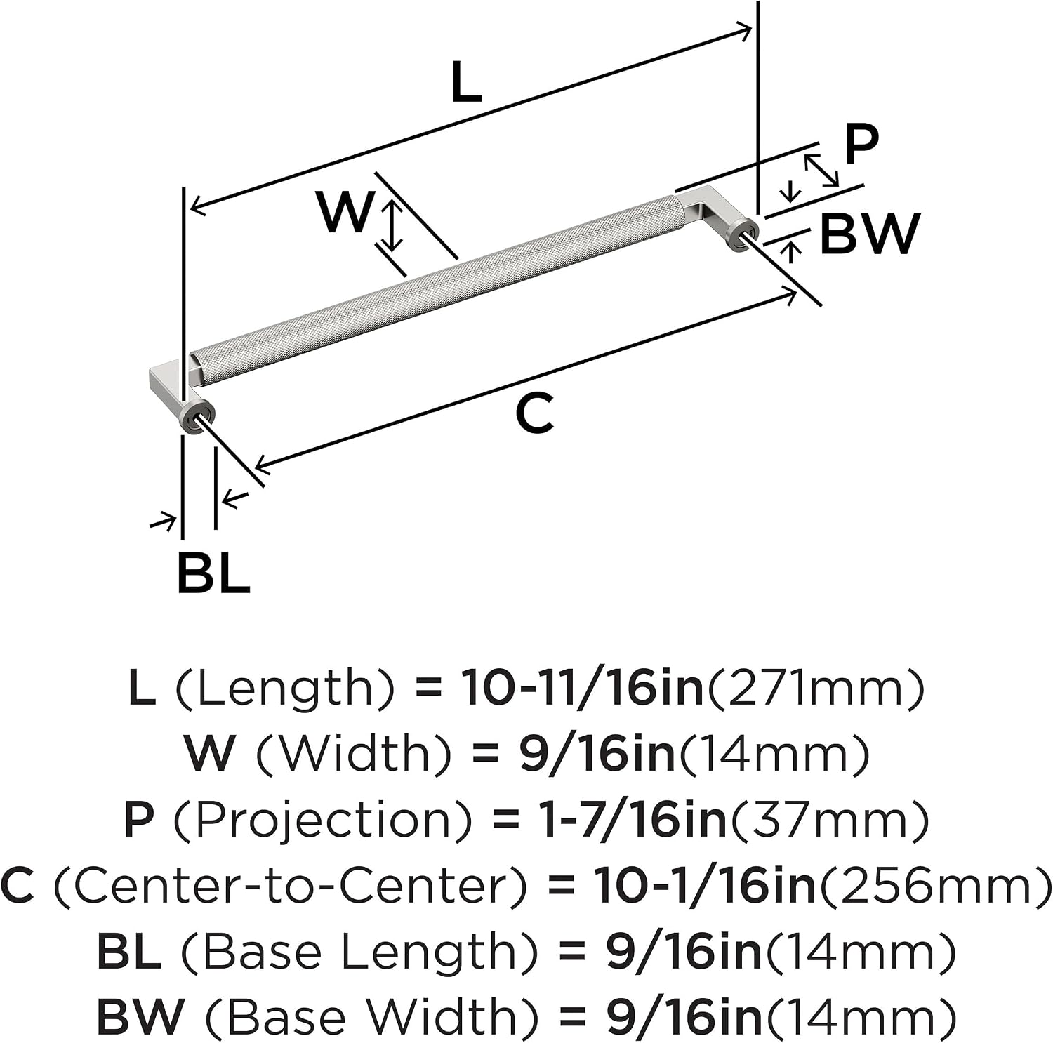 Amerock Balata 10-1/16 inch (256mm) Center-to-Center Polished Nickel Cabinet Pull, BP37628PN