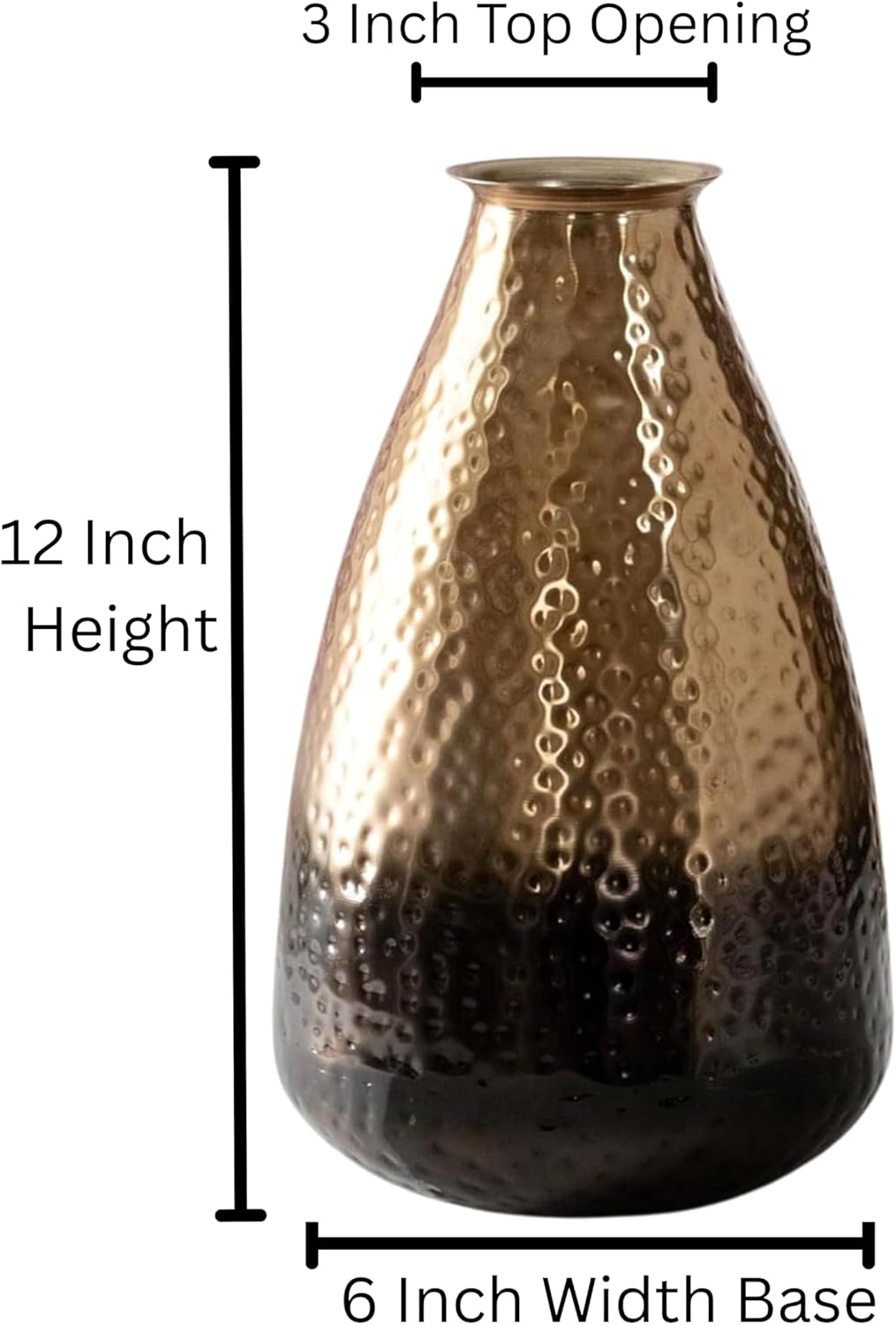 ANDALUCA Decorative Metal Vase with Hammered Rustic Bronze Ombre Finish 12in