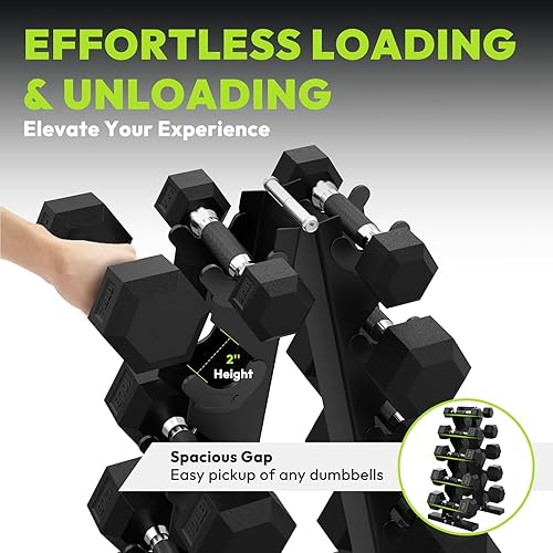 Miniatura 7 de Juego de mancuernas hexagonales con estante, mancuernas de goma de 150 a 400 libras para entrenamiento de fuerza, ejercicio y fitness, juego de