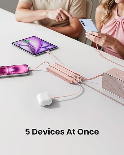 Miniatura 3 de Cargador de teléfono portátil, banco de energía delgado de 10000 mAh con cables y cables, paquete de batería 5 salidas 2 entradas pantalla LED