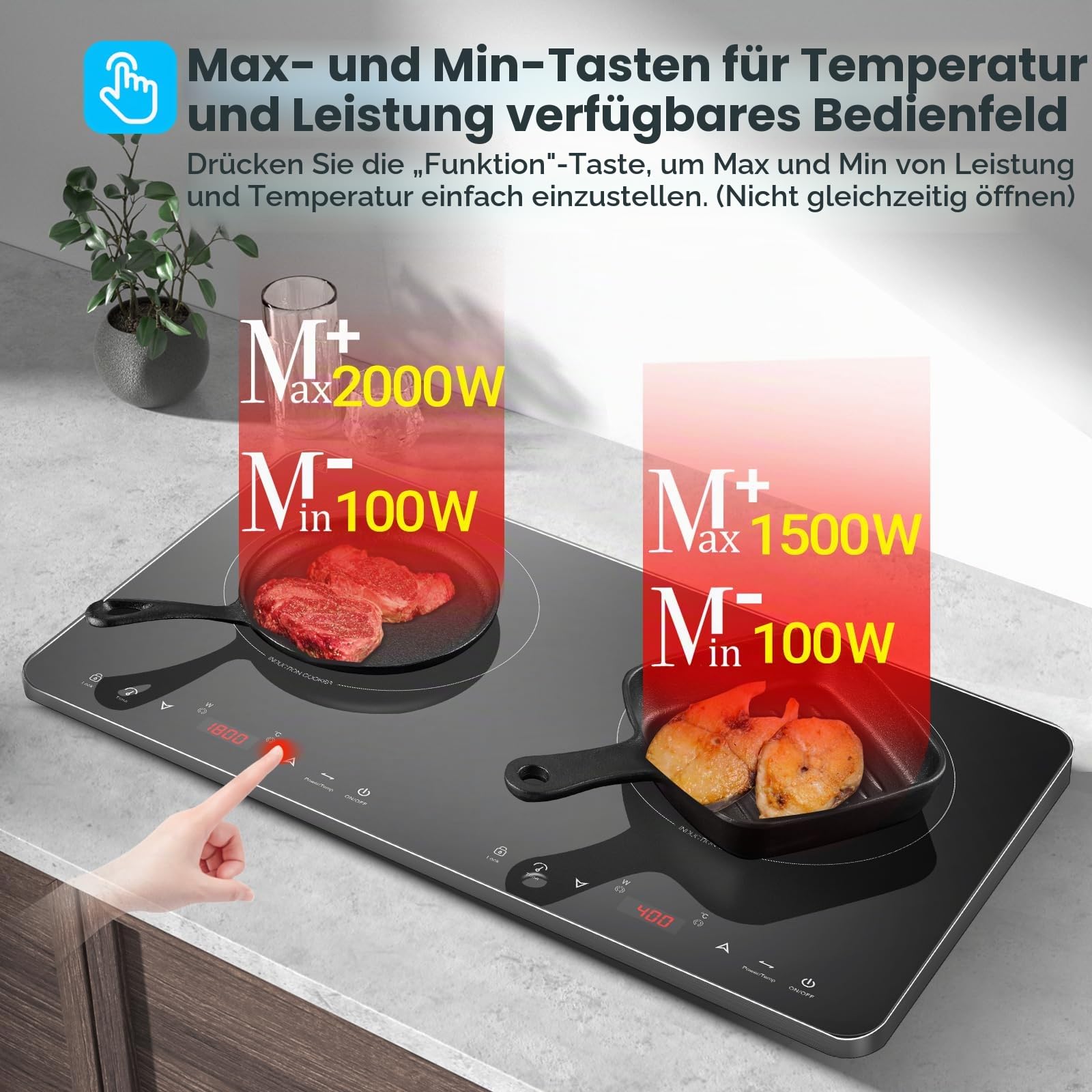 Aobosi Induktionskochfeld 2 platten, Induktionskochplatte tragbares Kochfeld mit Sensor-Touch-Unabhängiger-Steuerung, 20 Temperaturstufen & Leistungsstufen, 4H, Sicherheitssperre,3500W,Neue