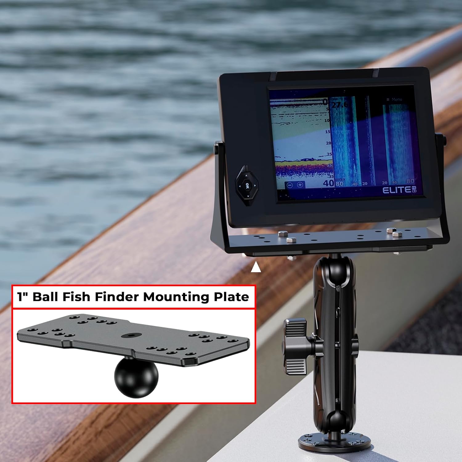 VAZESWIN 1" Ball Aluminum Alloy Fish Finder Mount, AMPS Rectangular Plate