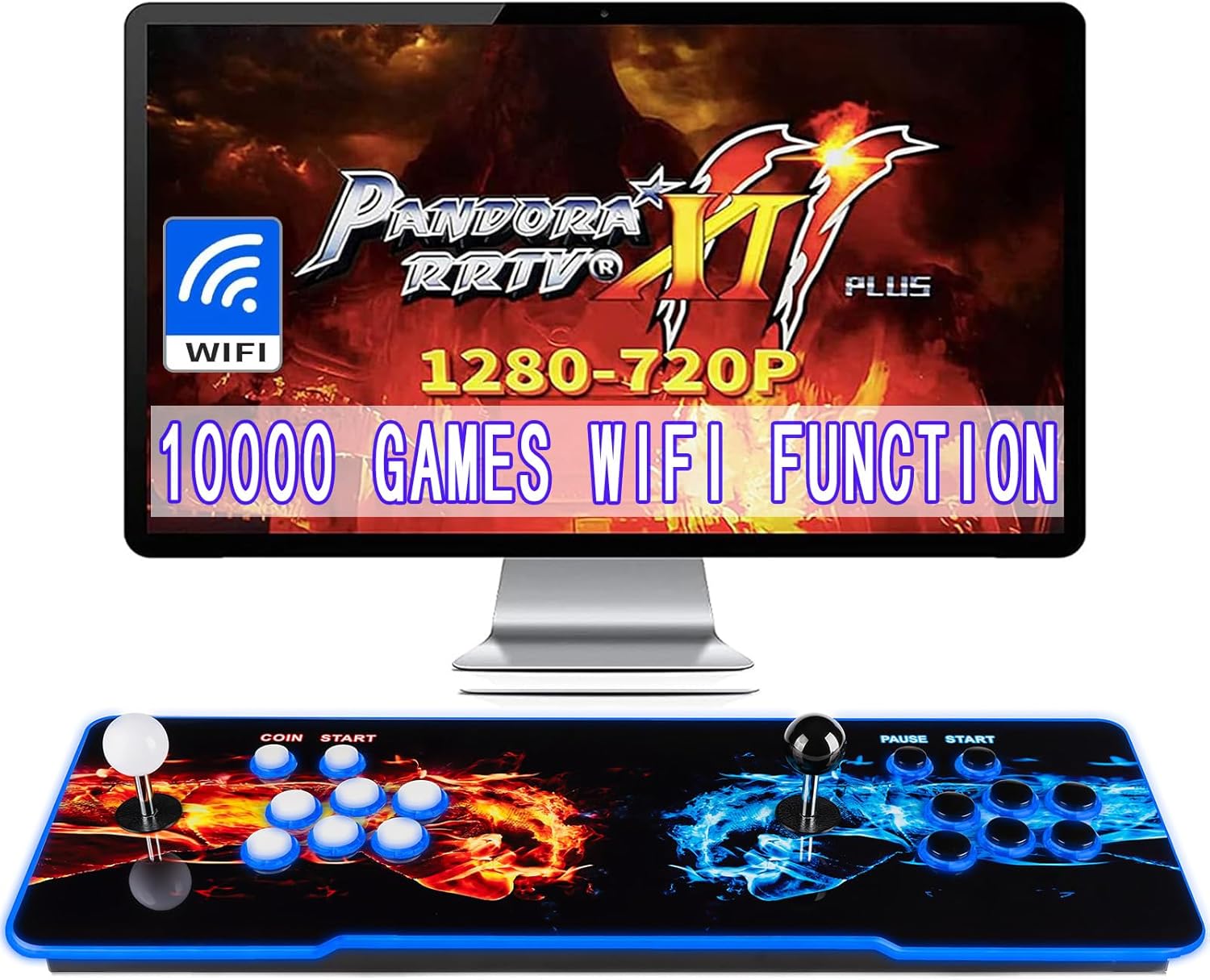 10000 Games in 1 Pandoras Box Arcade Game Console, 3D Double Stick WiFi Arcade Machine for PC, Projector & TV, Favorite List, 4 Players Online