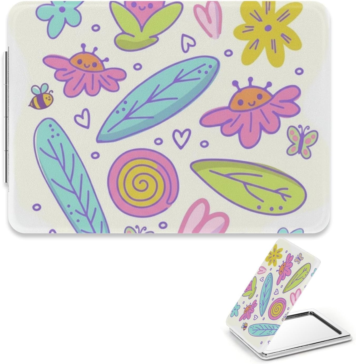 Butterflies Small Mirror, 1X/2X Rectangular Folding Mirror, Pu Leather Portable Mini Essentials for Handbag Mirrors, Travel Minis Small Mirrors, Gadgets for Women, Gift