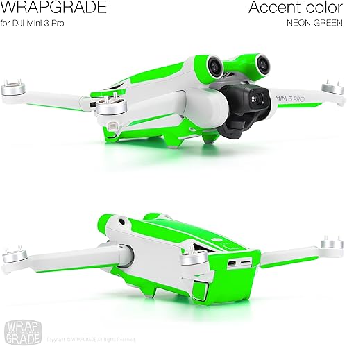 Miniatura 4 de WRAPGRADE Adhesivos para la piel compatibles con DJI Mini 3 Pro  Color de acento (verde neón)