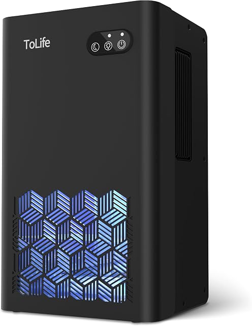 ToLife Dehumidifiers for Home 95 OZ Water Tank, 1000 sq.ft Dehumidifier for Basement Bedroom Bathroom with Auto Shut Off 7 Colors LED Light,Black