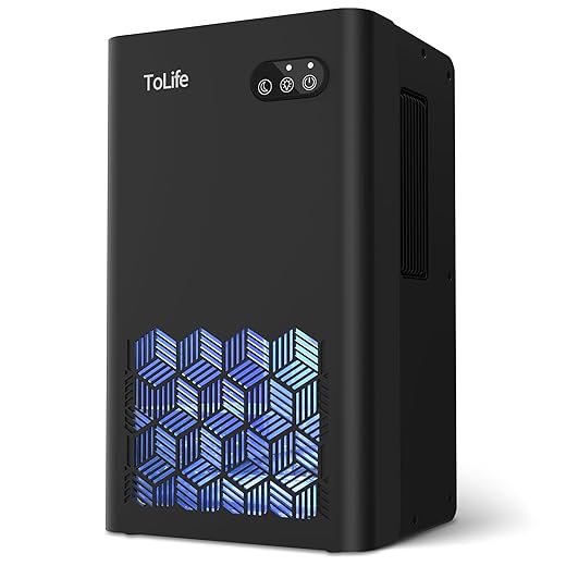 ToLife Dehumidifier for Home, 1000 sq.ft Dehumidifiers for Basement Bedroom Bathroom with 95 OZ Water Tank, Auto Shut Off 7 Colors LED Light, Black