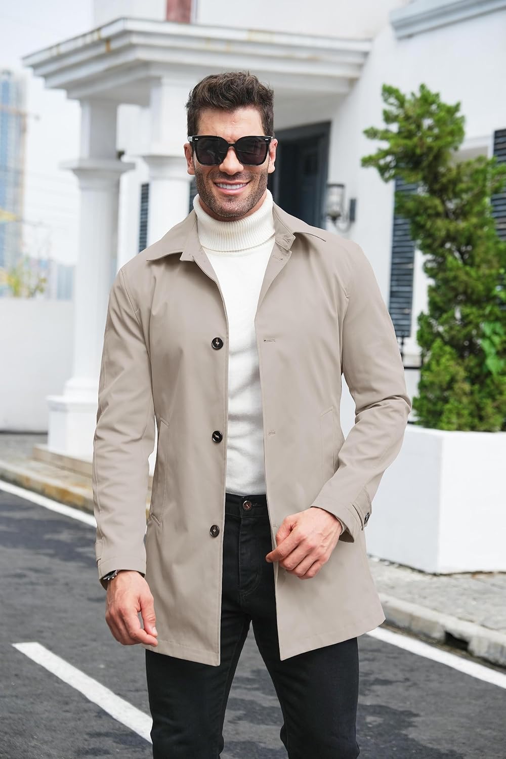 Makkrom Mens Trench Coat Single Breasted Casual Spread Collar Windbreak Jacket Long Classic Business Overcoat - Image 2