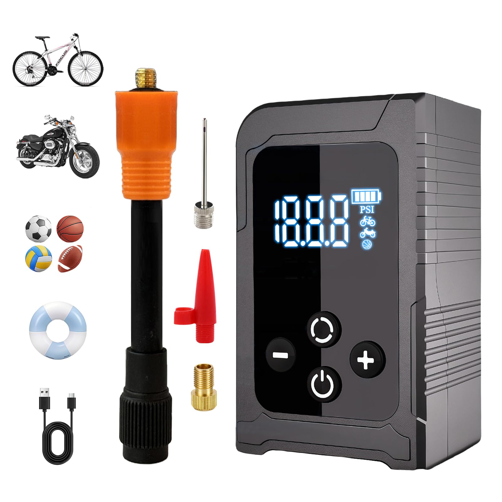AMFUN Mini Electric Bike Pump, Portable Bicycle Pumps, Max 120 PSI Tiny Pump with Gauge,Auto-Off & LED Light