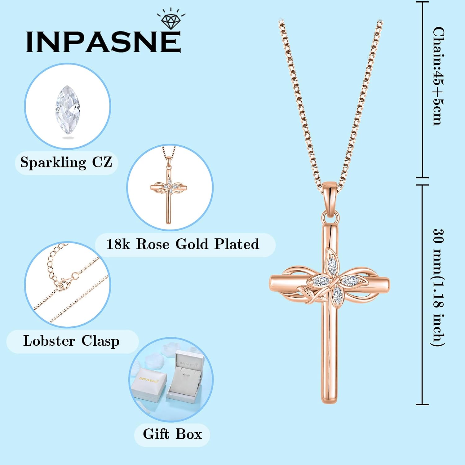 Cross Necklace for Women 925 Sterling Silver Butterfly Cross Pendant Necklace Birthstone Jewelry Gifts for Her