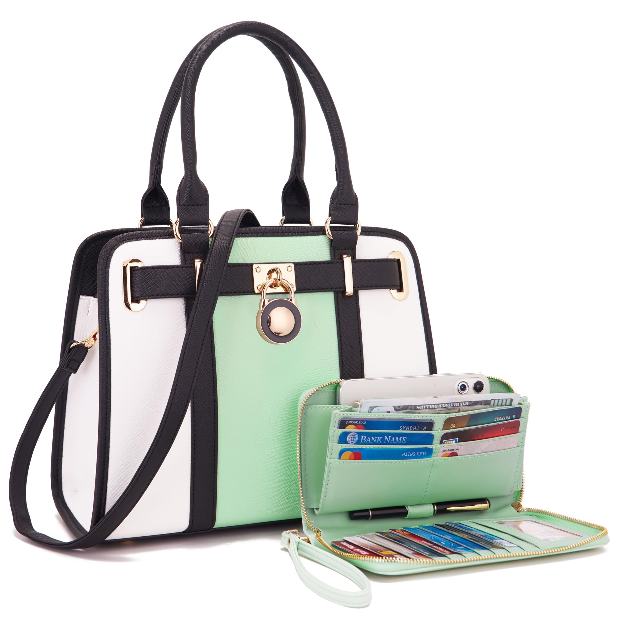 Qiyuer Structured Satchel Tote Handbags Set Women Purses with RFID Wallet | Premium, Sturdy, Spacious, Chic for Daily &amp; Work, Vegan PU Leather, Multi-way Carry, Large Capacity RFID Wallet, Ideal Gift